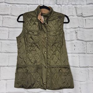 Banana Republic Womens Olive Green Quilted Skinny Zip Snap Puffer Vest Sz Small